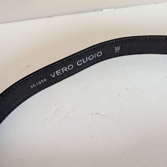 Vero Cuoio Black Leather Belt Hex Embossed 1.5” Wide Italian Made 35-39 - Picture 5 of 5